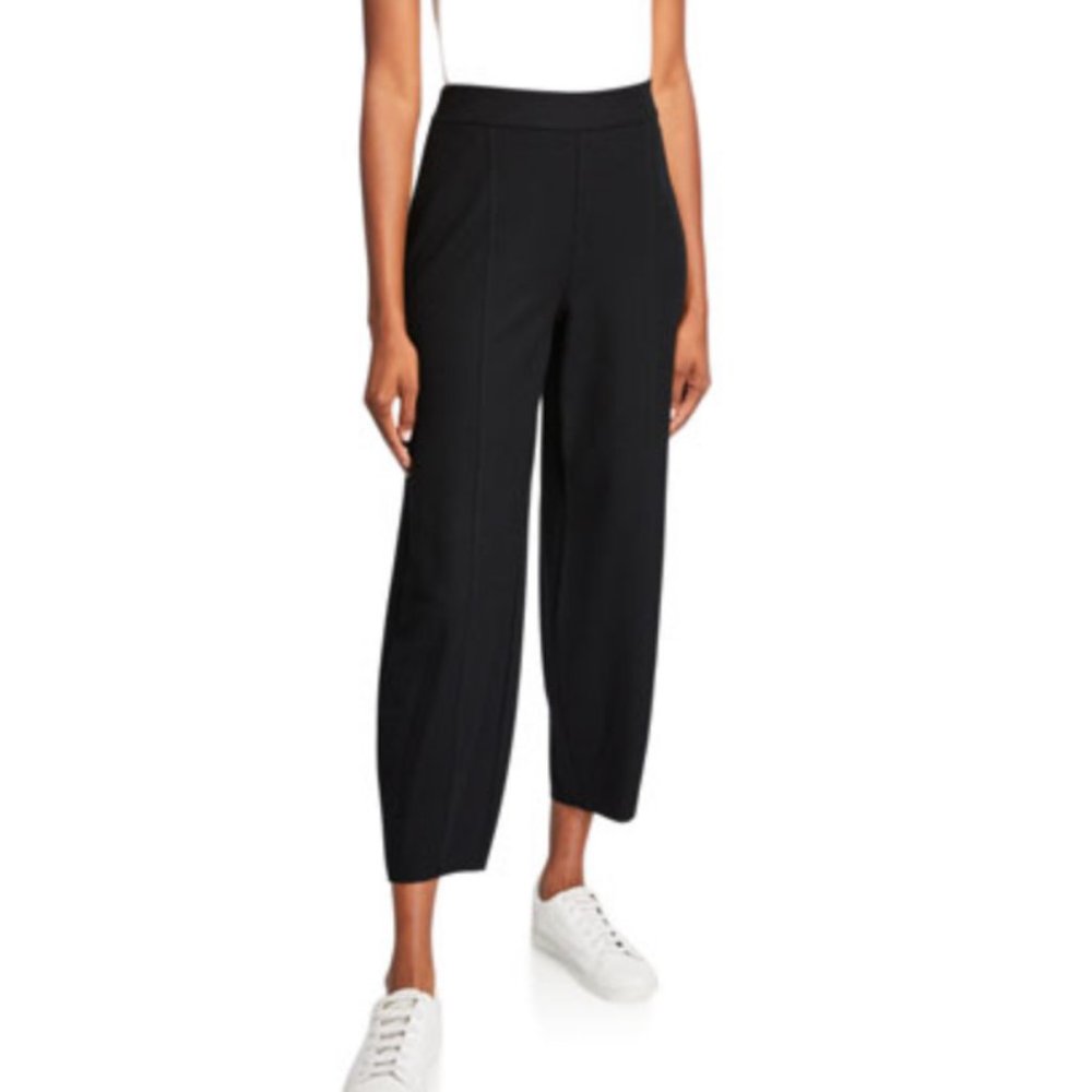 EILEEN FISHER BLACK BOILED WOOL JERSEY LANTERN ANKLE PANTS